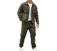 BFYSFBAIG Men's Slim Fit Cargo Jacket & Pants Set - Tailored Design, Breathable Fabric with Pockets for Winter Casual Wear, Work Clothing or Tracksuit S A-1-Green