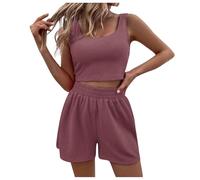 BFYSFBAIG Short Sets Women 2 Piece Outfits Vacation Summer Ladies Two Piece Sleeveless Matching Knit Crop Tops and High Waisted Shorts (A1-Coffee, M)