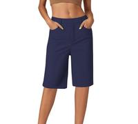 BFYSFBAIG Womens Chino Shorts with Straight Leg, Slim Shorts Women, High Stretch Trousers with Mid-Rise Waist, Five-Pocket Casual & Travel Pants (A-4-Navy, L)