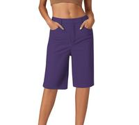 BFYSFBAIG Womens Chino Shorts with Straight Leg, Slim Shorts Women, High Stretch Trousers with Mid-Rise Waist, Five-Pocket Casual & Travel Pants (A-4-Purple, L)