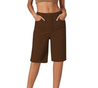 BFYSFBAIG Womens Chino Shorts with Straight Leg, Slim Shorts Women, High Stretch Trousers with Mid-Rise Waist, Five-Pocket Casual & Travel Pants (A-4-Brown, M)
