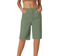 BFYSFBAIG Womens Chino Shorts with Straight Leg, Slim Shorts Women, High Stretch Trousers with Mid-Rise Waist, Five-Pocket Casual & Travel Pants (A-3-Green, XL)