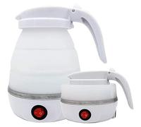 BFYSYO Portable Foldable Electric Kettle, 0.6L, White, 2200W, Silicone, Stainless Steel, Ideal for Travel, Hiking, Camping