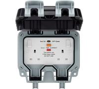 BG Electrical WP22RCD-01 Double Weatherproof Outdoor Switched Power Socket with Latching RCD, IP66 Rated, 13 Amp