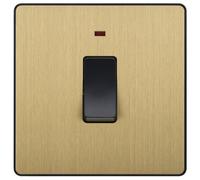 BG Electrical Single Wall Switch with LED Power Indicator, Double Pole, Screwless Front Plate, Round Edges, Evolve, Satin Brass, 20A, PCDSB31B