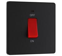 BG Electrical Cooker Control Switch Unit with LED Power Indicator, Single Plate, Double Pole, Screwless, Evolve, Matt Black, 45A, PCDMB74B
