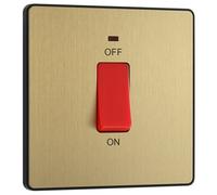 BG Electrical Cooker Control Switch Unit with LED Power Indicator, Single Plate, Double Pole, Screwless, Evolve, Satin Brass, 45A, PCDSB74B