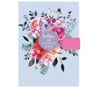 BG (7574) A5 Size 21x15cm Address & Birthday Book Satin Fabric Floral Design Magnetic Closure - Light Blue