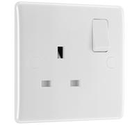 British General Single-Gang Switched Wall Socket Nexus 800 Series 13A White Round Edge 821-01