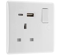 BG 821UAC18 White Round Edge 13A Single Switched Power Socket + USB A+C (18W)