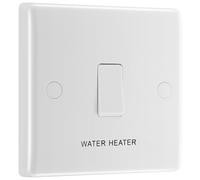 BG 832WH White Round Edge 20A DP Switch marked Water Heater + Cable Outlet