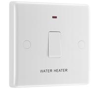 BG 833WH White Round Edge 20A DP Switch marked Water Heater + Neon + Cable Outlet