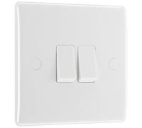 BG 842 White Round Edge Double Light Switch 10A