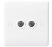 BG 863 White Round Edge Isolated Double TV Aerial Socket - Grey Insert