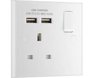 BG 921U2 White Square Edge 13A SP Single Socket + 2x USB