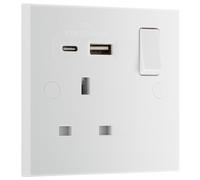 BG 921UAC18 White Square Edge 13A Single Switched Power Socket + USB A+C (18W)