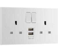 BG Electrical Double Switched Power Socket with Two Type A USB Charging Ports, 13 Amp, 12 Watts, White Moulded, Square Edge