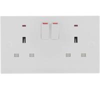 BG 926 White Square Edge 13A Double Switched Socket + Neon