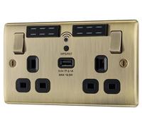 Bg Antique Brass 13A Switched Double Wifi Extender Socket With Usb