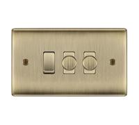 BG Antique Brass 3 Gang Switch 2x Trailing Edge LED Dimmer 1x 2 Way Custom Grid Switch