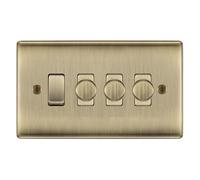 BG Antique Brass 4 Gang Switch 3x Trailing Edge LED Dimmer 1x 2 Way Custom Grid Switch