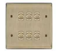 BG Antique Brass 6 Gang 2 Way Trailing Edge Dimmer LED Custom Grid Switch