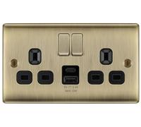 BG Antique Brass Double Socket with USB 12W Type A & Type C USB NAB22UAC12B