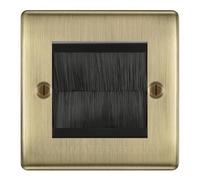 BG Antique Brass Single 2 Gang Brush Cable Entry Wall Plate Black Insert Square