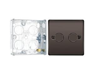 BG Black Nickel 2 Gang 200W 2 Way Trailing Edge Dimmer Switch and 25mm Back Box