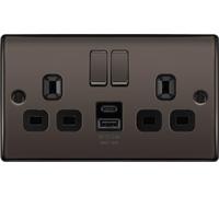 BG Black Nickel Double Socket with USB 12W Type A & Type C USB NBN22UAC12B