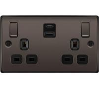 BG Black Nickel Double Socket with USB 45W Type A & Type C USB NBN22UAC45B