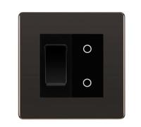 BG Black Nickel Screwless 2 Gang Custom Switch 1x 2 Way Switch 1x Secondary Touch Dimmer Black Inserts