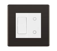 BG Black Nickel Screwless 2 Gang Custom Switch 1x 2 Way Switch 1x Secondary Touch Dimmer White Inserts