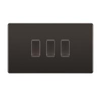 BG Black Nickel Screwless 3 Gang Switch 1x Intermediate 2x 2 Way Custom Grid