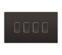 BG Black Nickel Screwless 4 Gang 1x Intermediate 3x 2 Way Custom Light Switch