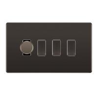BG Black Nickel Screwless 4 Gang Switch 1x Trailing Edge LED Dimmer 3x 2 Way Custom Switch