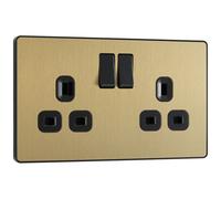 Bg Brass Effect Double 13A 220-240V Satin Gold Centre Switched Socket, Pack Of 5 With 1 Poles