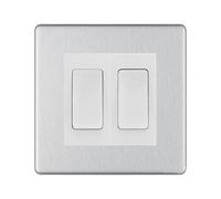 BG Brushed Steel 2 Gang 20AX 2-Way Switch Custom Grid - White Insert