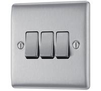 Bg Brushed Steel 20A 2 Way 3 Gang Light Switch