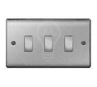 BG Brushed Steel 3 Gang Light Switch in Double Plate Format Custom Switch
