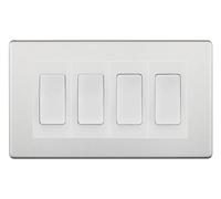 BG Brushed Steel 4 Gang 20AX 2-Way Switch Custom Grid - White Insert