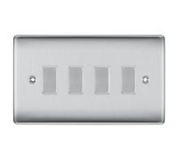 BG Brushed Steel 4 Gang Light Switch in Double Format Custom Grid Satin Chrome