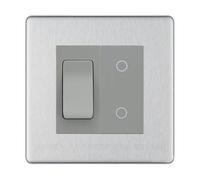 BG Brushed Steel Screwless 2 Gang Custom Switch 1x 2 Way Switch 1x Secondary Touch Dimmer Grey Inserts