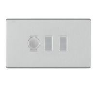 BG Brushed Steel Screwless 3 Gang Switch 1x Trailing Edge LED Dimmer 2x 2 Way