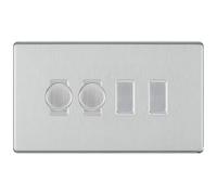 BG Brushed Steel Screwless 4 Gang Switch 2x Trailing Edge LED Dimmer 2x 2 Way