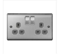 BG Brushed Steel Switched Socket 13a 2gang