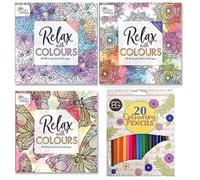 BG Colouring Therapy Anti-Stress Square Adult Colouring Books Floral Animals Patterns Set of 3 + 20 Premium Colouring Pencils (SET C)