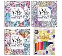 BG Colouring Therapy Anti-Stress Square Adult Colouring Books Floral Animals Patterns Set of 3 + 20 Premium Colouring Pencils (SET A)