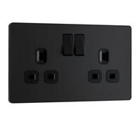 Bg Double 13A 220-240V Matt Black Centre Switched Socket, Pack Of 5 With 1 Poles