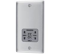 Bg Double Raised Slim Screwed Shaver Socket Matt Steel Effect